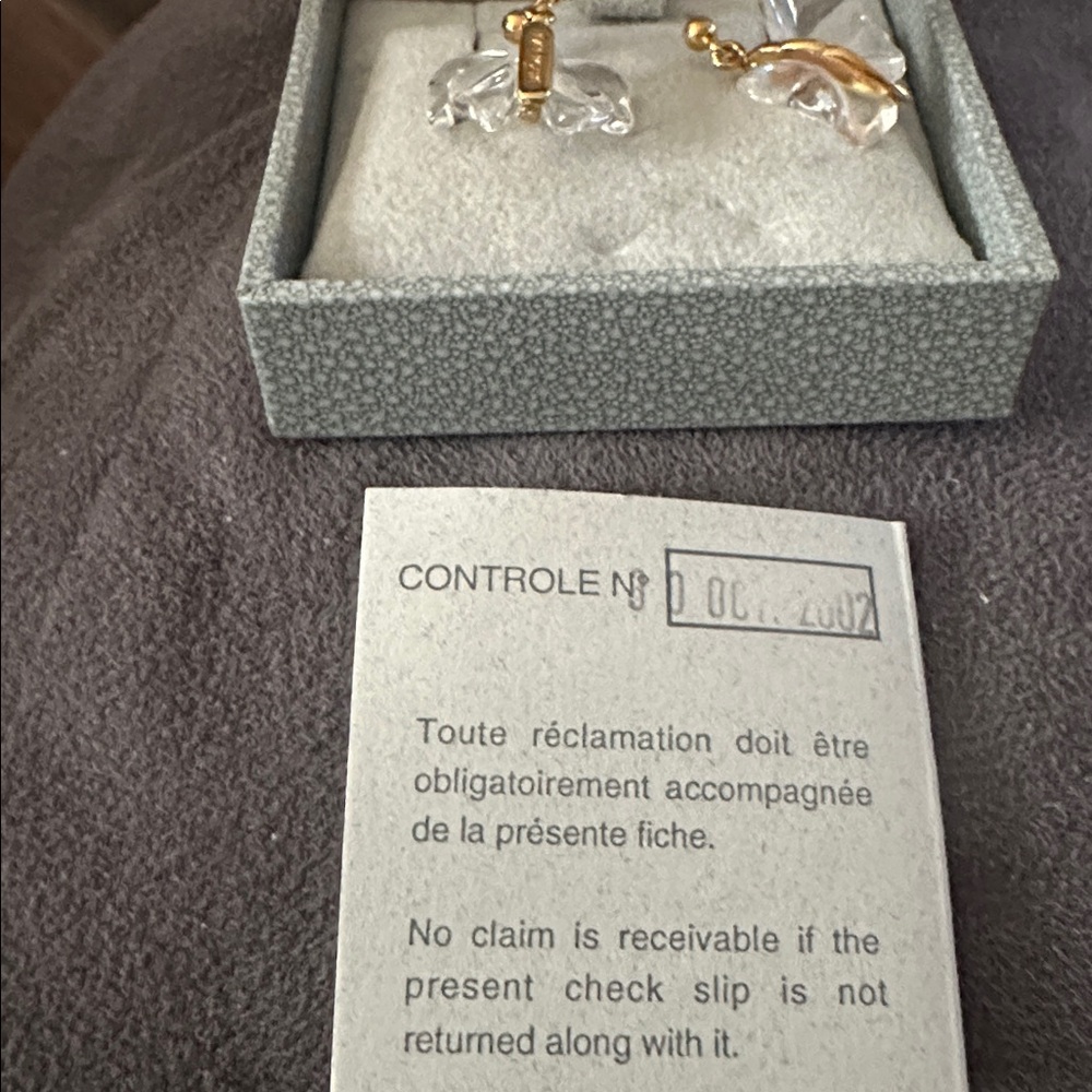 Lalique Gold and Clear Crystal Butterfly Earrings - Picture 5 of 8